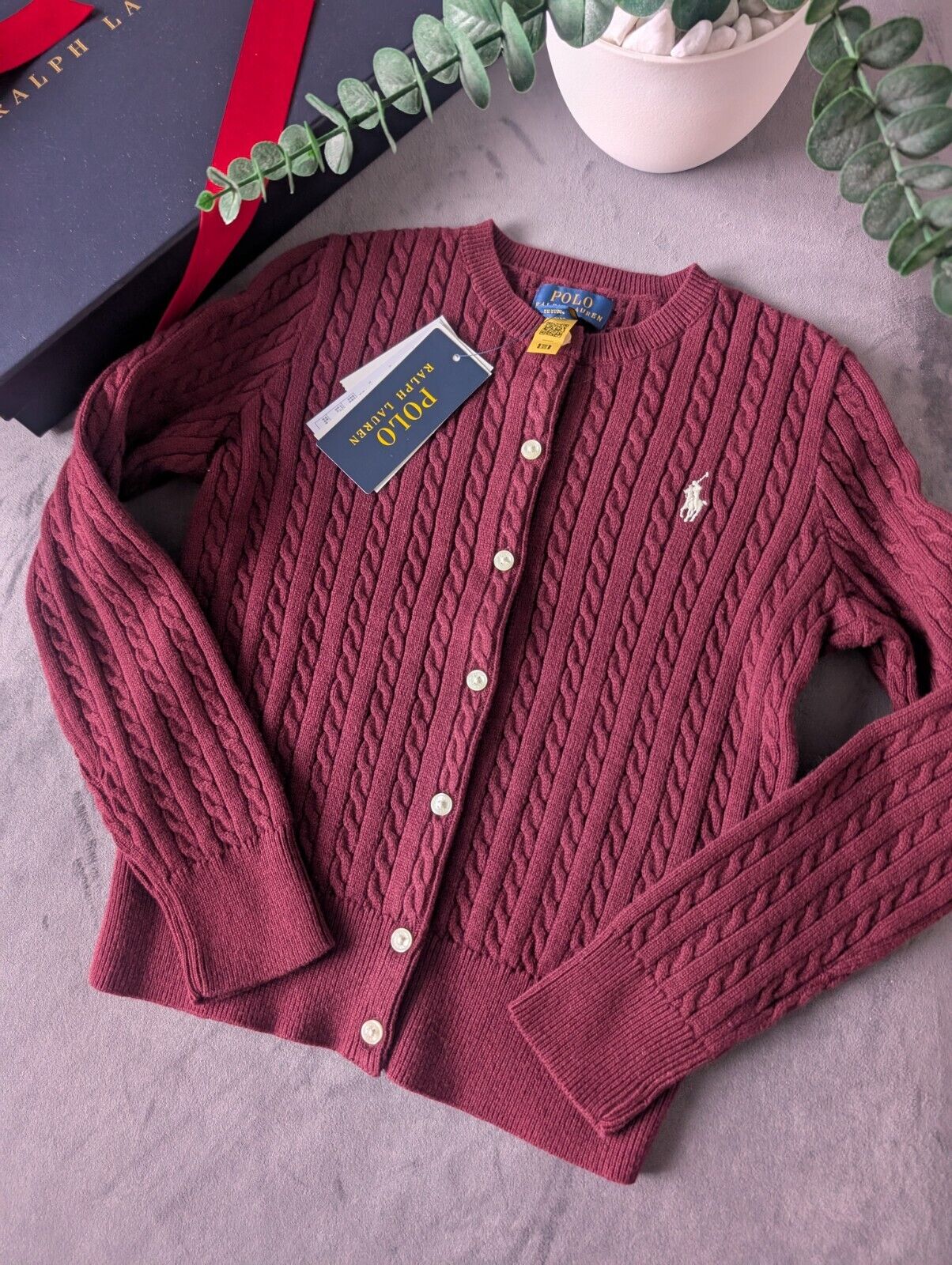 New Ralph Lauren Girls Knitted Cardigan 7 Years BNWT Gift Smart Burgundy Wine