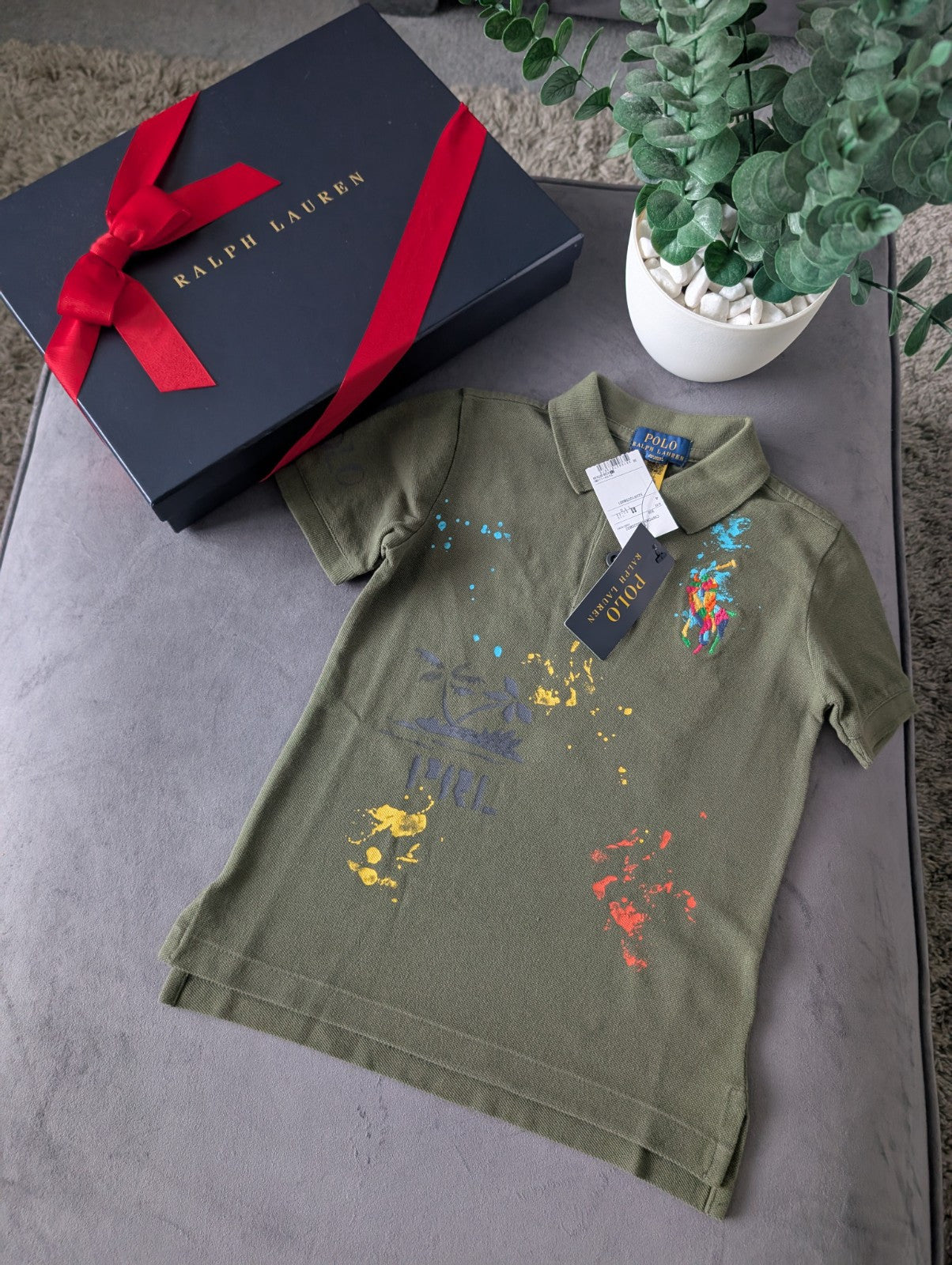 New Ralph Lauren Boys Khaki Multi Gorgeous Ltd Edition Peace Love Polo 4yr Gift