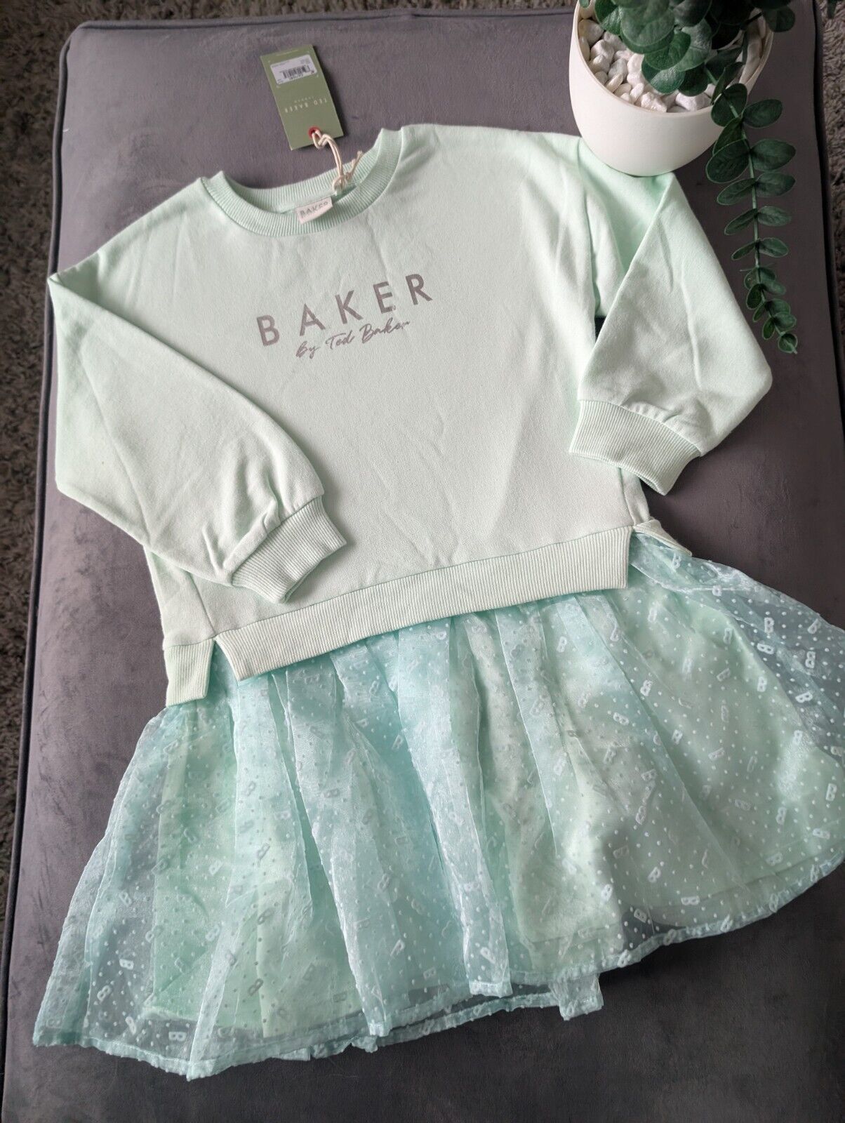 New Stunning Ted Baker Girls Teal Pretty Print Jersey Jumper Dress Age 6 Tutu