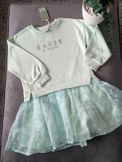 New Stunning Ted Baker Girls Teal Pretty Print Jersey Jumper Dress Age 6 Tutu