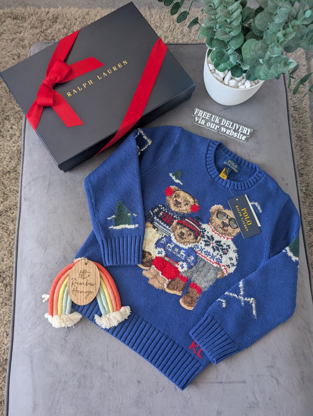 New Ralph Lauren Cotton/Wool Blend Polo Holiday Family Bear Knit Jumper 5-6Yrs