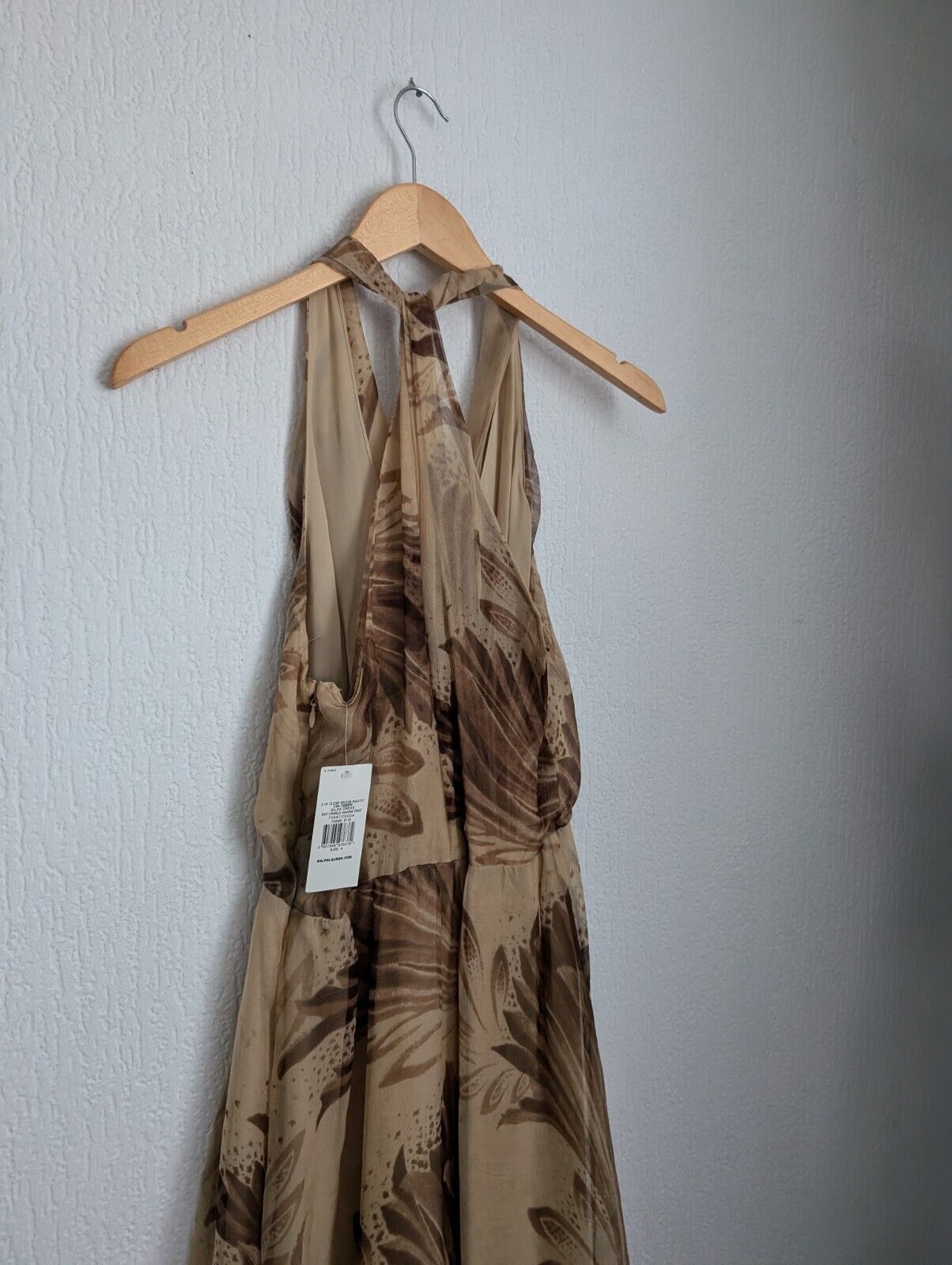 New Ralph Lauren Black Label Silk Chiffon GILDA Dress Brown Beige Camel Size 4