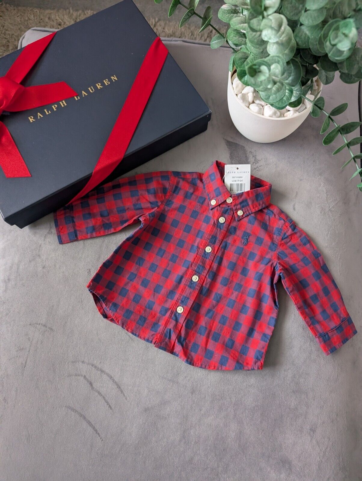 New Ralph Lauren Baby Boy Checked Shirt Smart Occasion Gift Age 3m Red L Sleeve