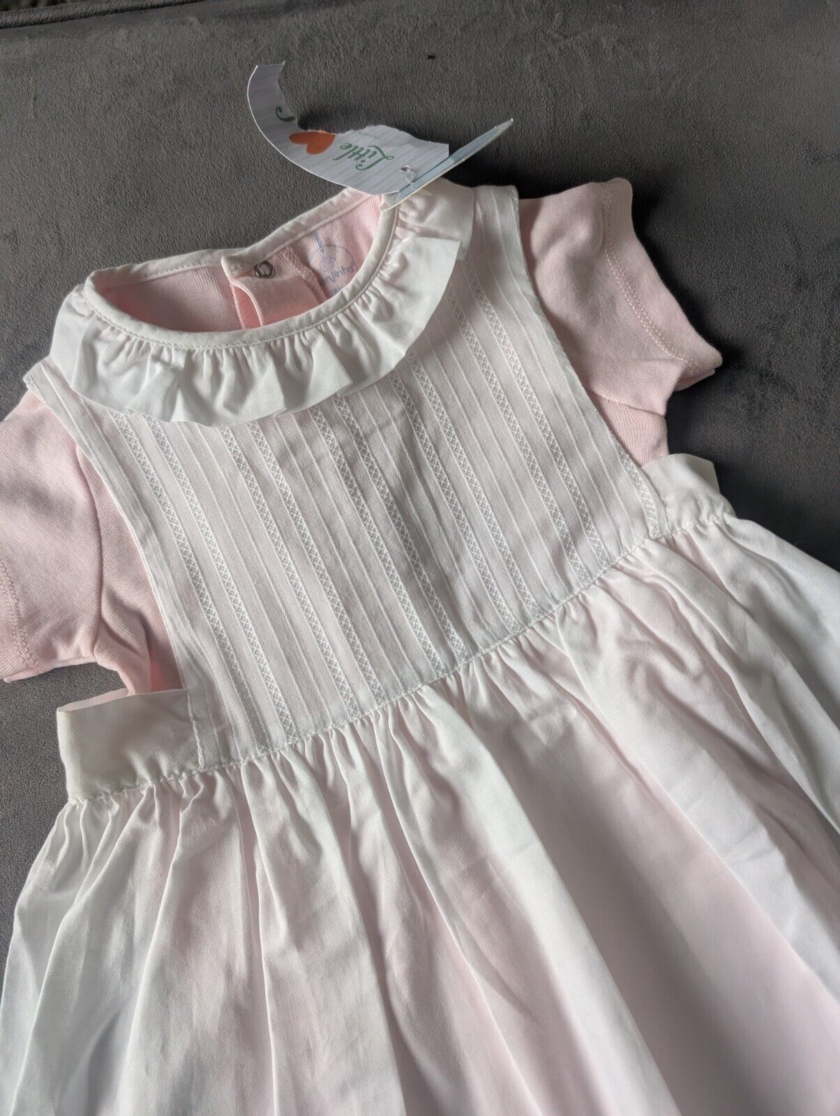 New Gorgeous Laranjinha Girls Age 12-18m Pink  White 2 In 1 Baby Dress Gift Fril