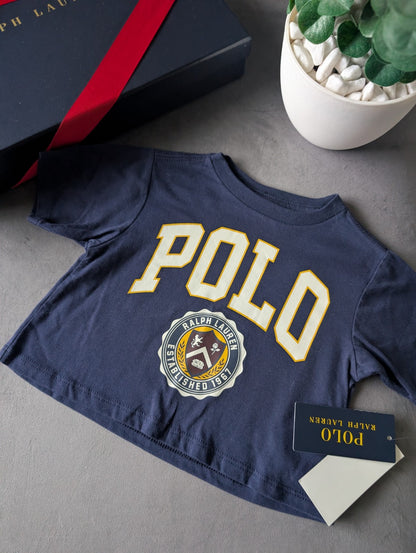 New Cute Gift Ralph Lauren girls Navy polo Logo T-Shirt Crop Cute Sporty 2yrs