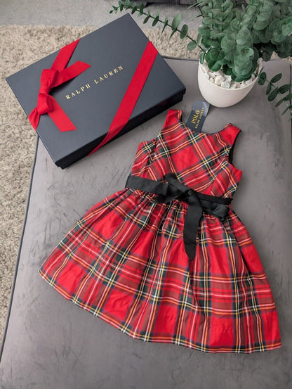 New Ralph Lauren Girls Tartan Plaid Pretty Red  Vincenza Dress Gift 2y Belted