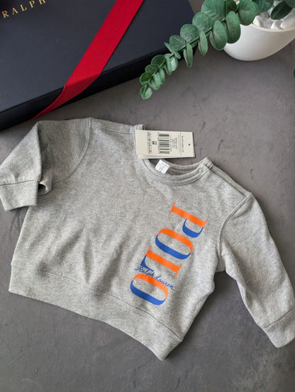 New Ralph Lauren Baby Boys Grey Logo Light Jumper Gift £49.99 6m Smart