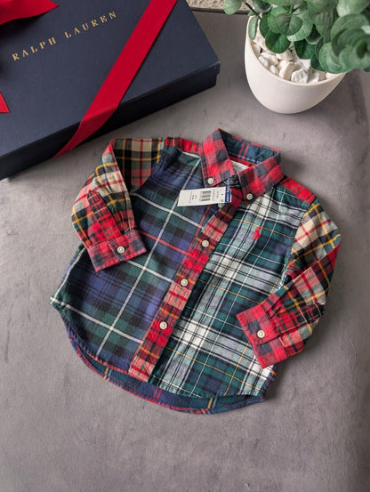 New Ralph Lauren Baby Boy Checked Shirt Smart Occasion Gift Age 9m Red L Sleeve