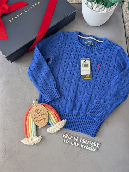 New Boys Ralph Lauren Blue cable knit long sleeve jumper Smart Age 3/4yrs Gift