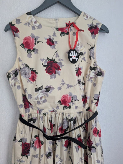 Hell Bunny CECILY Vintage ROSES Rundhals MINI Swing Dress KLEID Rockabilly UK L