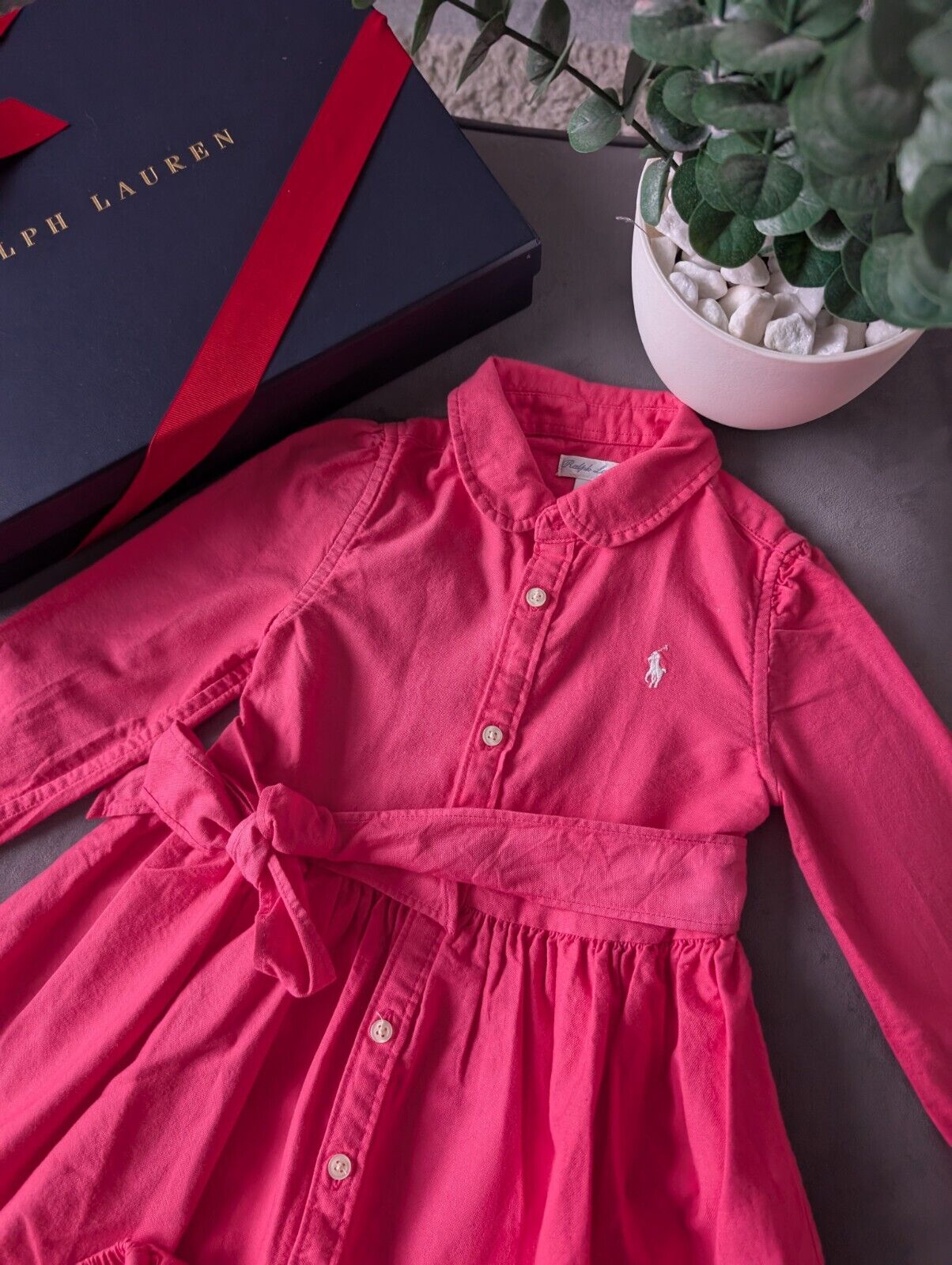 Bnwot Ralph Lauren Polo girls buttoned Oxford Shirt dress Pink Belt 18m Gift