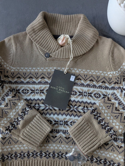 New Stunning Rorie Whelan Beige Brown Aztec Knit Jumper 2-3y Gift Kids Fair Isle