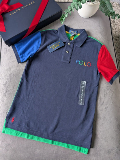 New Ralph Lauren Boys Colour Block Short Sleeve Polo Red Blue Navy 7yrs Boys