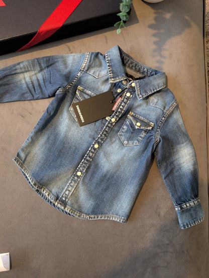 New Dsquared2 Baby Kids Shades Denim Shirt Gift 12m Smart Casual RRP £198