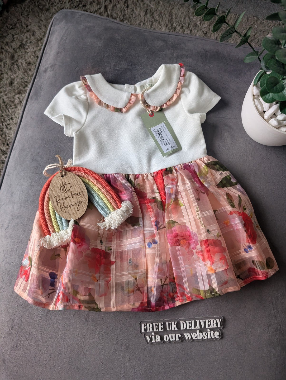 New Ted Baker Baby Girls Floral Tulle Occasion Dress Floaty 9-12m Gift Spring