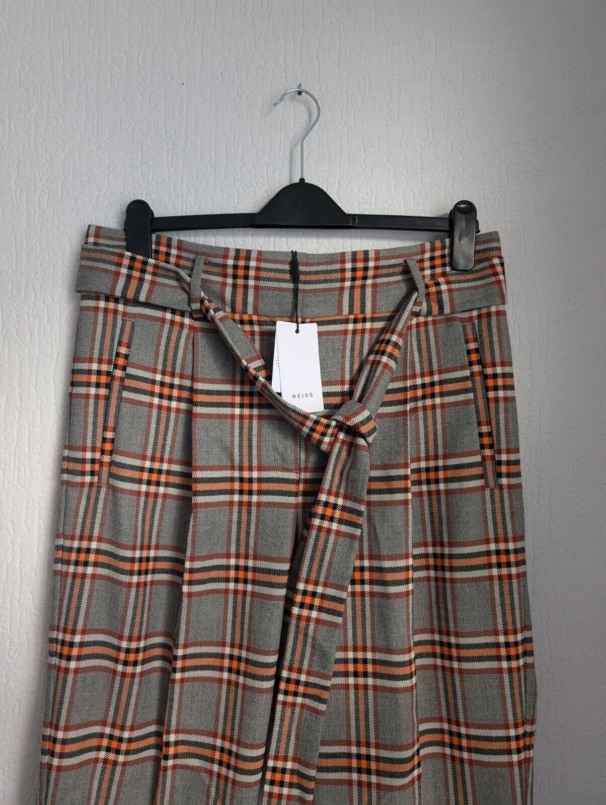 New Reiss Eisha Checked Straight Fit Trousers Smart Autumn Workwear UK 14