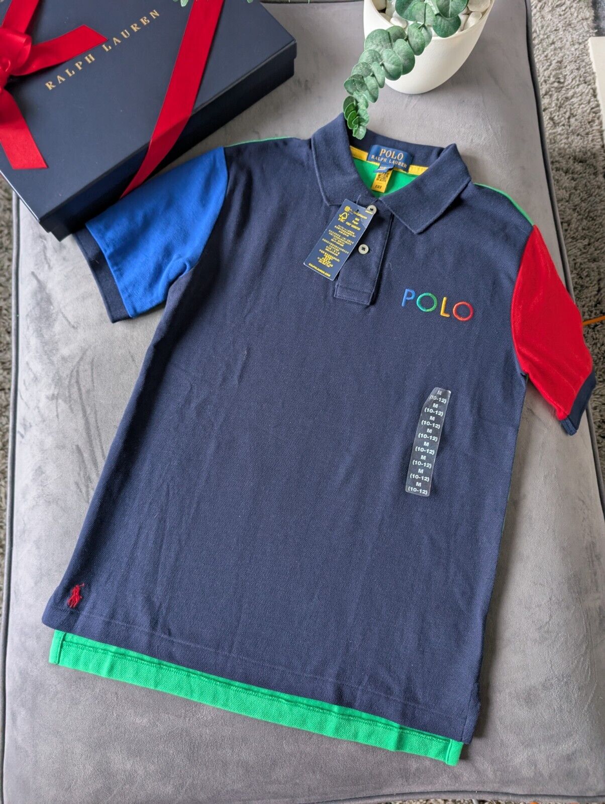 New Ralph Lauren Boys Colour Block Short Sleeve Polo Red Blue Navy 10-12y Boys