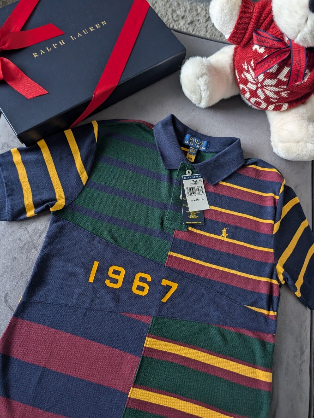 New Ralph Lauren Boys Multi Colored Striped Smart Polo Shirt Gift M 10-12yr