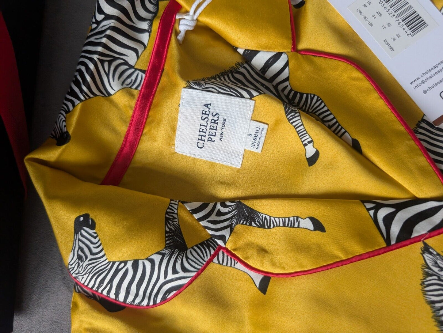 New Chelsea Peers Jacquard Yellow Zebra Print Long Sleeve Pyjama Set Size 6 Xxs