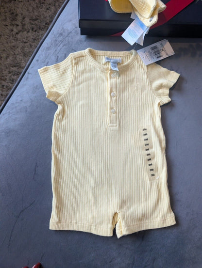 New Ralph Lauren Baby Boy Romper Yellow + Bib Pony Logo Gift New 0-3m  £70