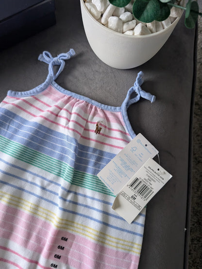 New Ralph Lauren Bubble Shortall Pink Stripe Summer Multi Romper One-Piece 3-6m