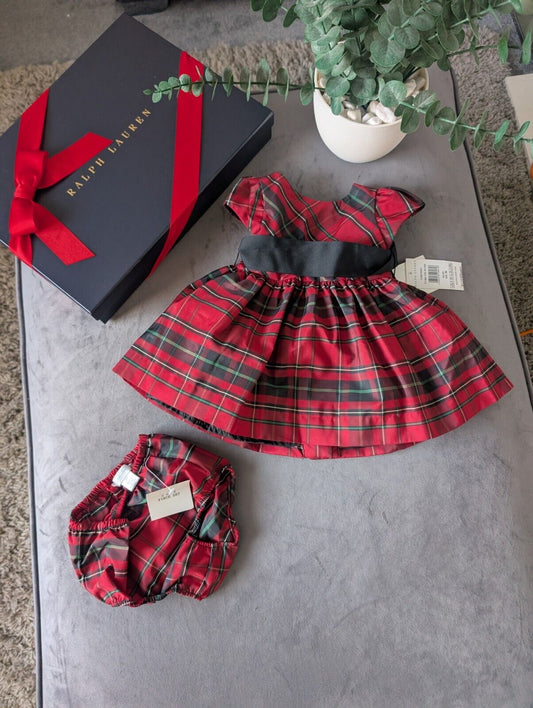 New Ralph Lauren tartan girls vincenza fit flare party dress 9-12m gift cute party