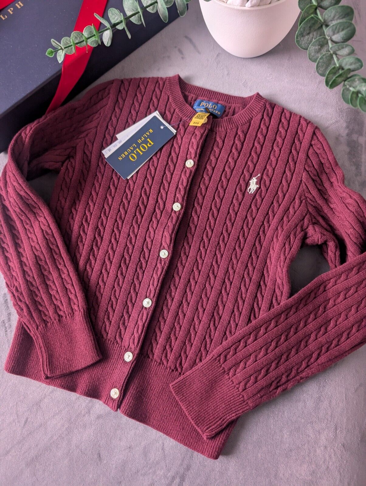 New Ralph Lauren Girls Knitted Cardigan 7 Years BNWT Gift Smart Burgundy Wine