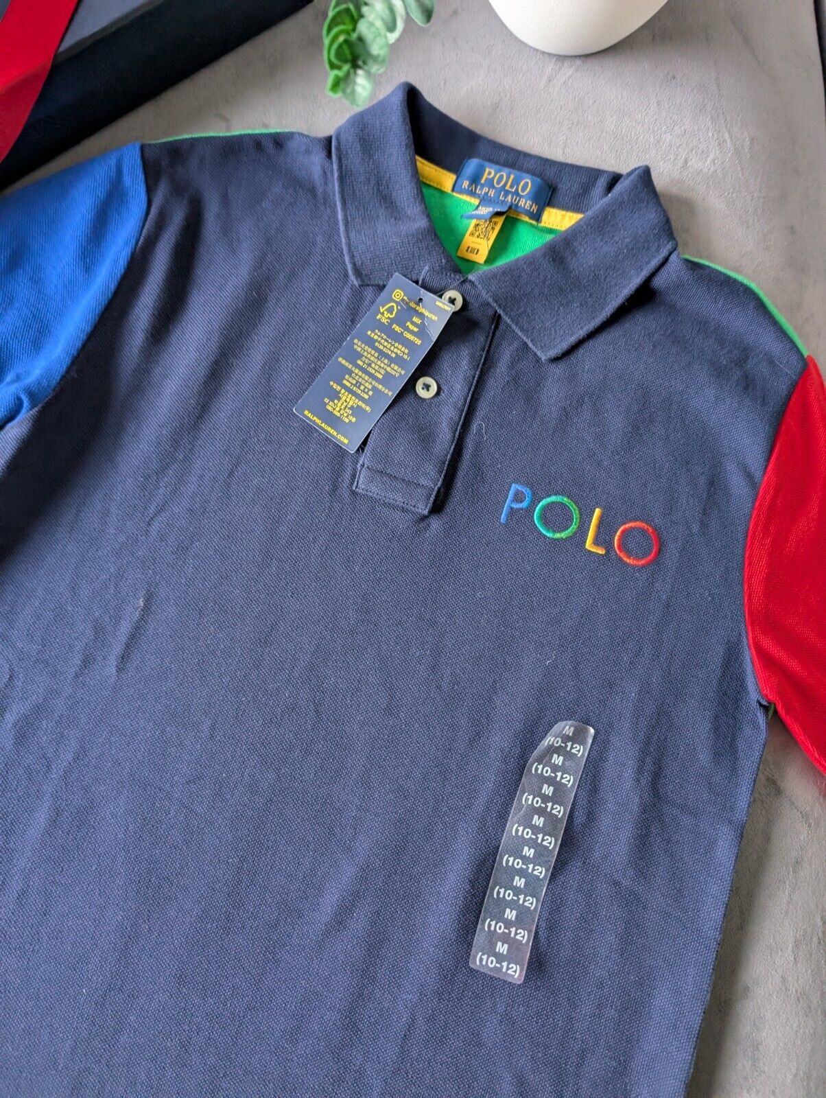 New Ralph Lauren Boys Colour Block Short Sleeve Polo Red Blue Navy 10-12y Boys