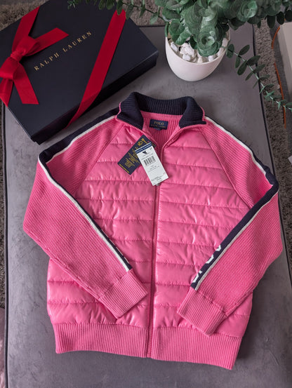 New Ralph Lauren Girls Pink Hybrid Knit Jacket Cotton Blend 16y £94 Gift Coat