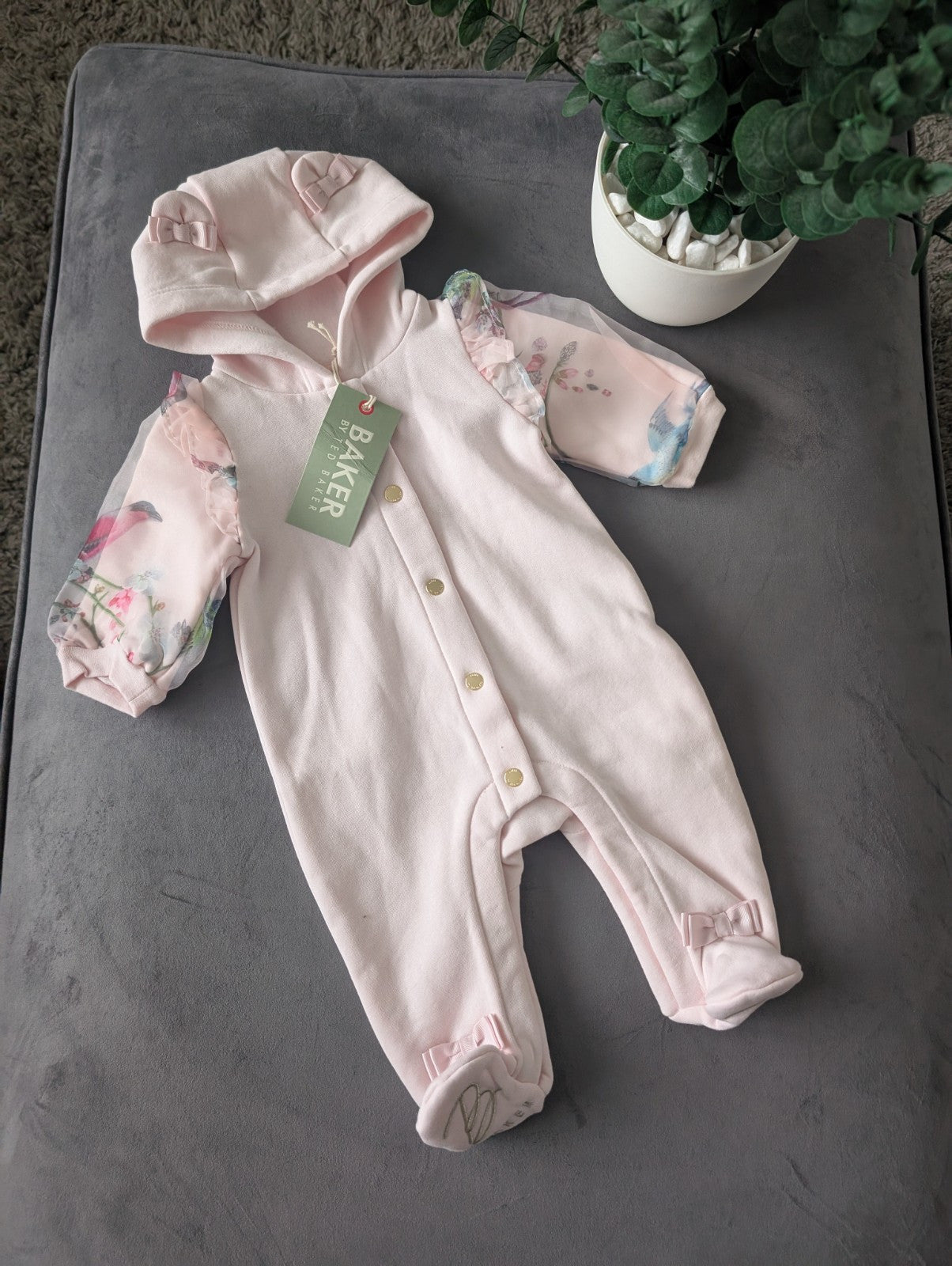 New Ted Baker Baby Girl Frill Floral Knit Pramsuit Babygrow Spring Newborn Gift