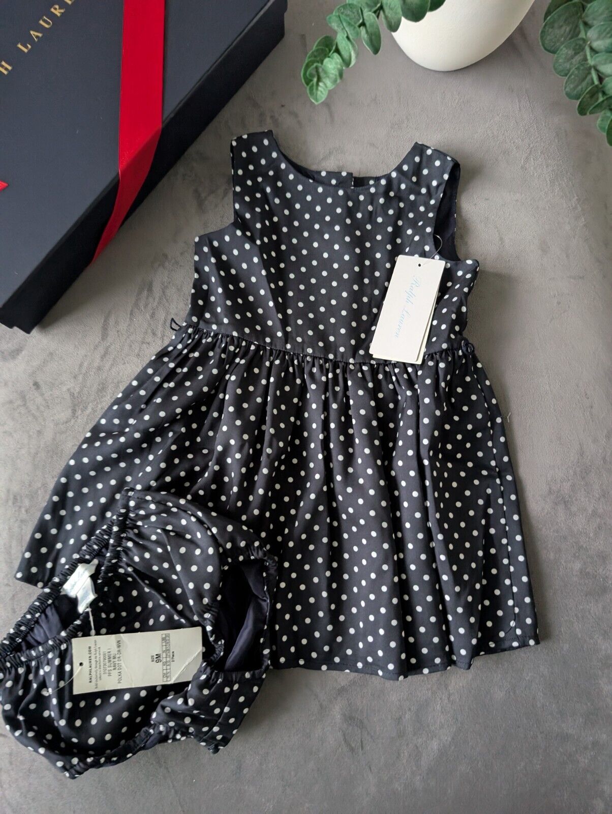 New Ralph Lauren Baby Girls Navy Polka Dot Spotty Dress 6-9m Spotty Gift polka