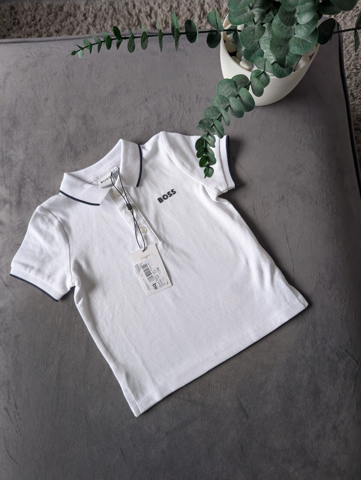 New Hugo Boss Baby Boy Smart White Polo T Shirt Age 9-12m Occasion Gift RRP £55