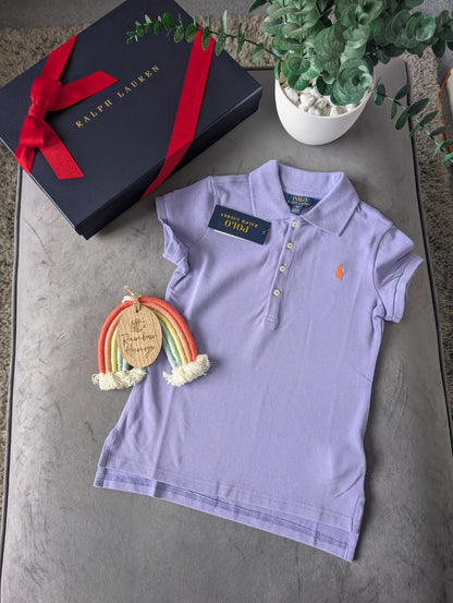 New Ralph Lauren Girls Polo Shirt Short Sleeve Purple Age 7 Smart Casual Gift