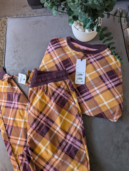 Brand new NEXT ladies Plaid Pink Orange Checked design Soft pyjamas UK S Tall