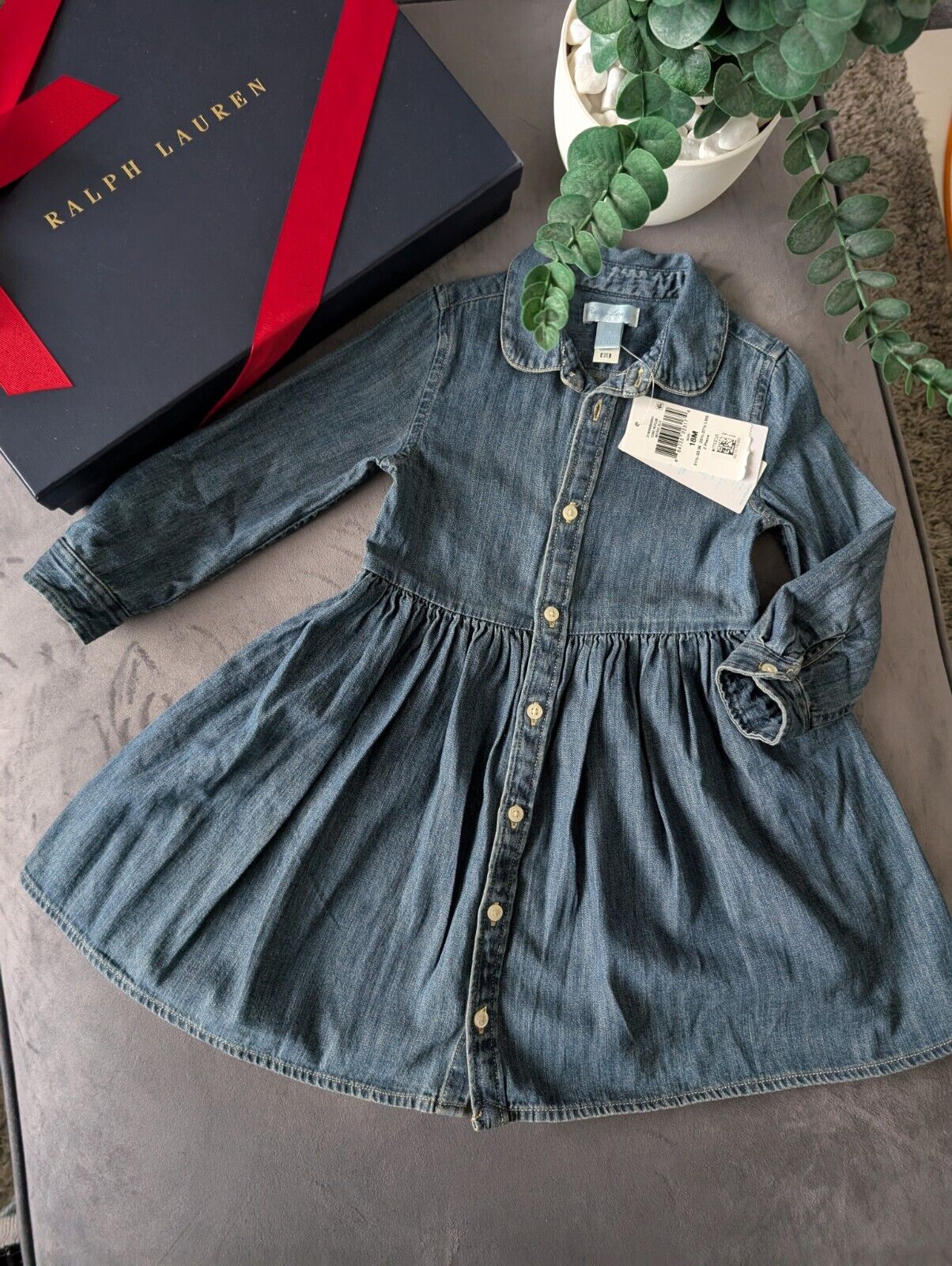 New Ralph Lauren girls denim style shirt dress occasion 18m Baby Winter  £90