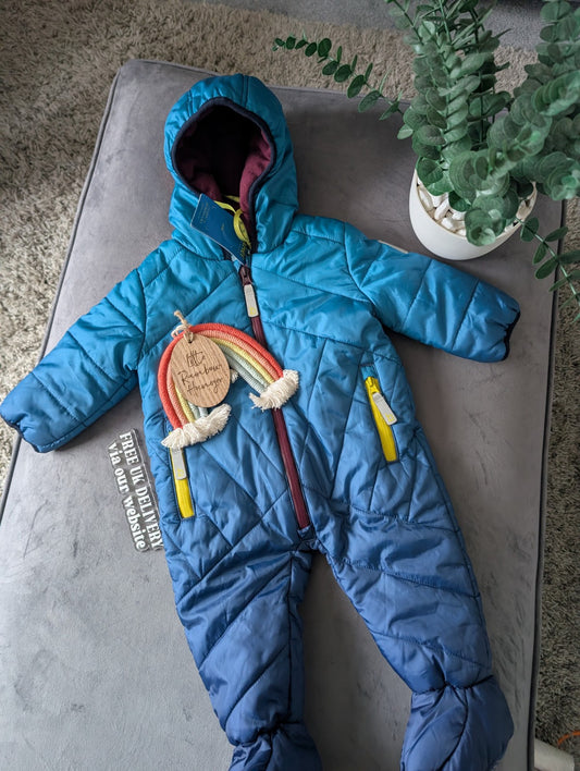 New Baby Boy Ted Baker Snowsuit All In One Suit 3-6 Months Blue ombre Fleece