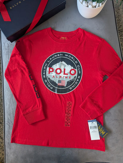 New Ralph Lauren Boys Red Smart Pony Logo Ralph T Shirt Long Sleeve 10-12yrs