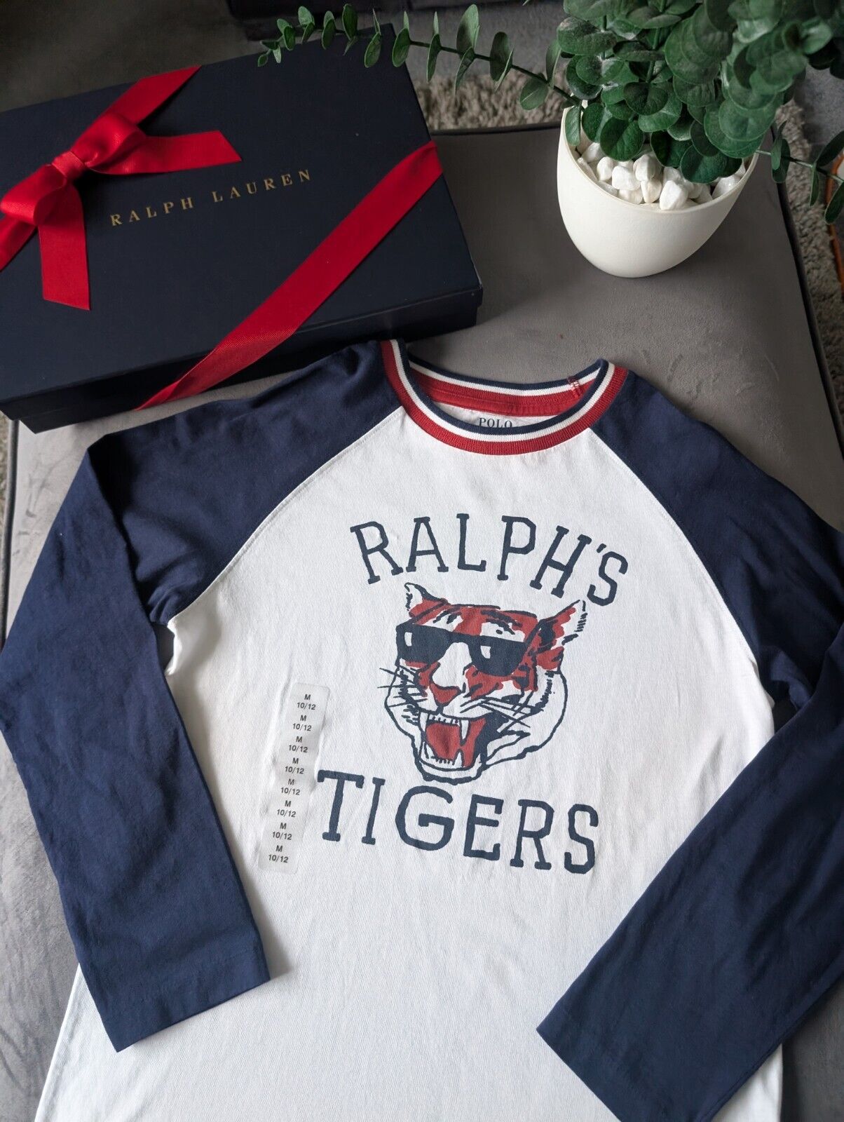 New Ralph Lauren Boys Blue Ralph Tigers Logo Ralph T Shirt Long Sleeve 10-12yrs