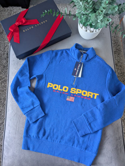 New Ralph Lauren Boys Tracksuit Top Blue 1/4 Zip Polo Sport 10-12y Gift Blue