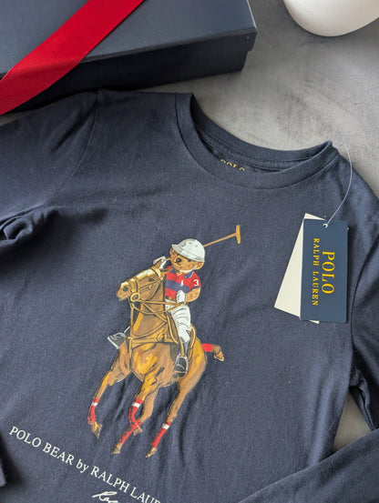 New Ralph Lauren Girls Horse Long Seeve T Shirt 6-7yr Smart Navy Cute Gift