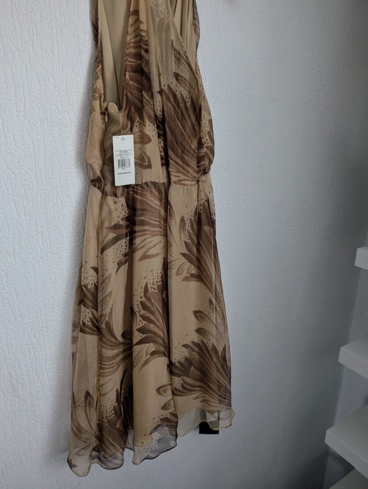 New Ralph Lauren Black Label Silk Chiffon GILDA Dress Brown Beige Camel Size 4