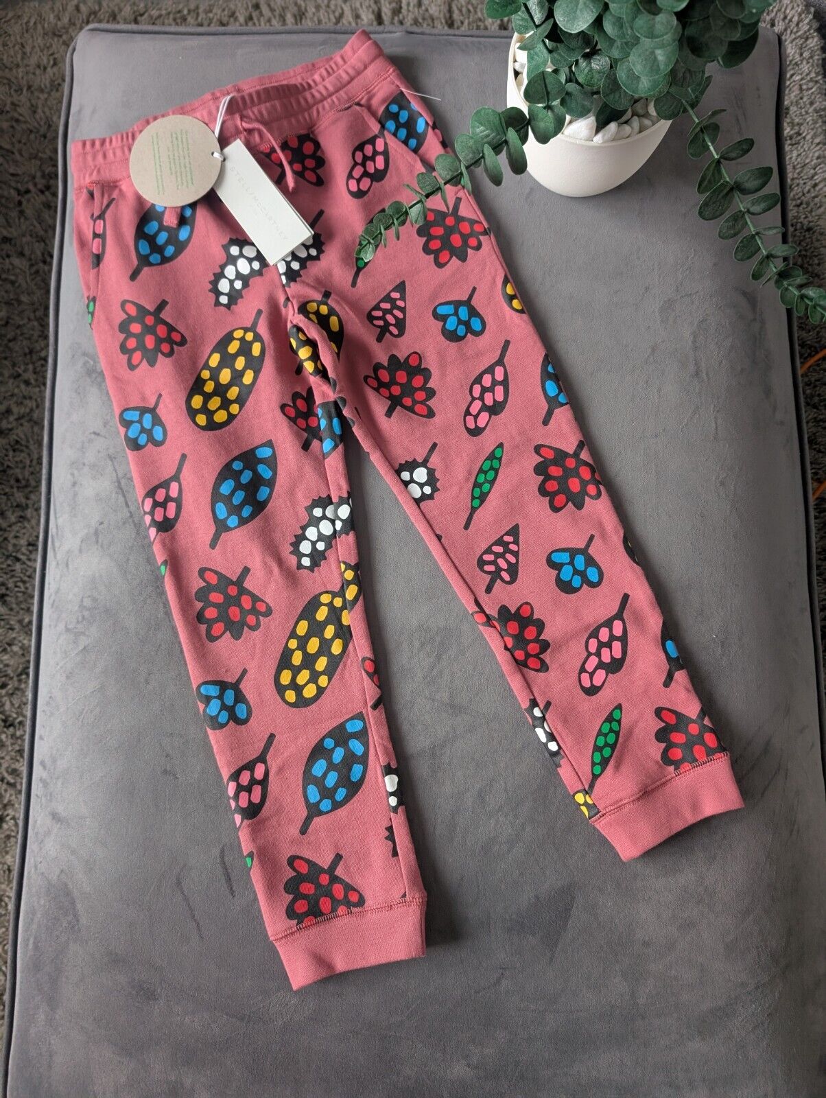 New Stella Mccartney Girls Leaf Rainbow Pink  & Multi Joggers Pants Age 10