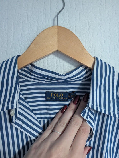 New Polo Ralph Lauren Poplin Shirt Dress Belted Smart UK 14 £175 Blue Stripe