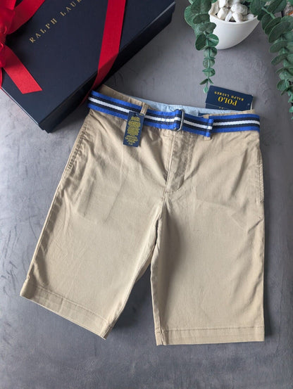 New Ralph Lauren Boys Beige Chino Shorts + Belt Smart Gift Age 10 Casual Summer