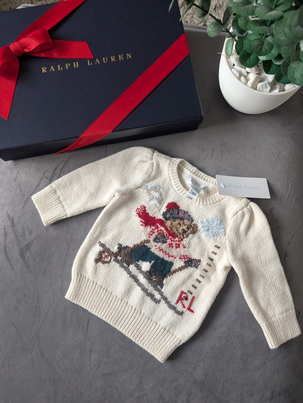 New Adorable Ralph Lauren Baby Girls Bear Ivory Jumper Gift Rrp £120 3-6m  Ski