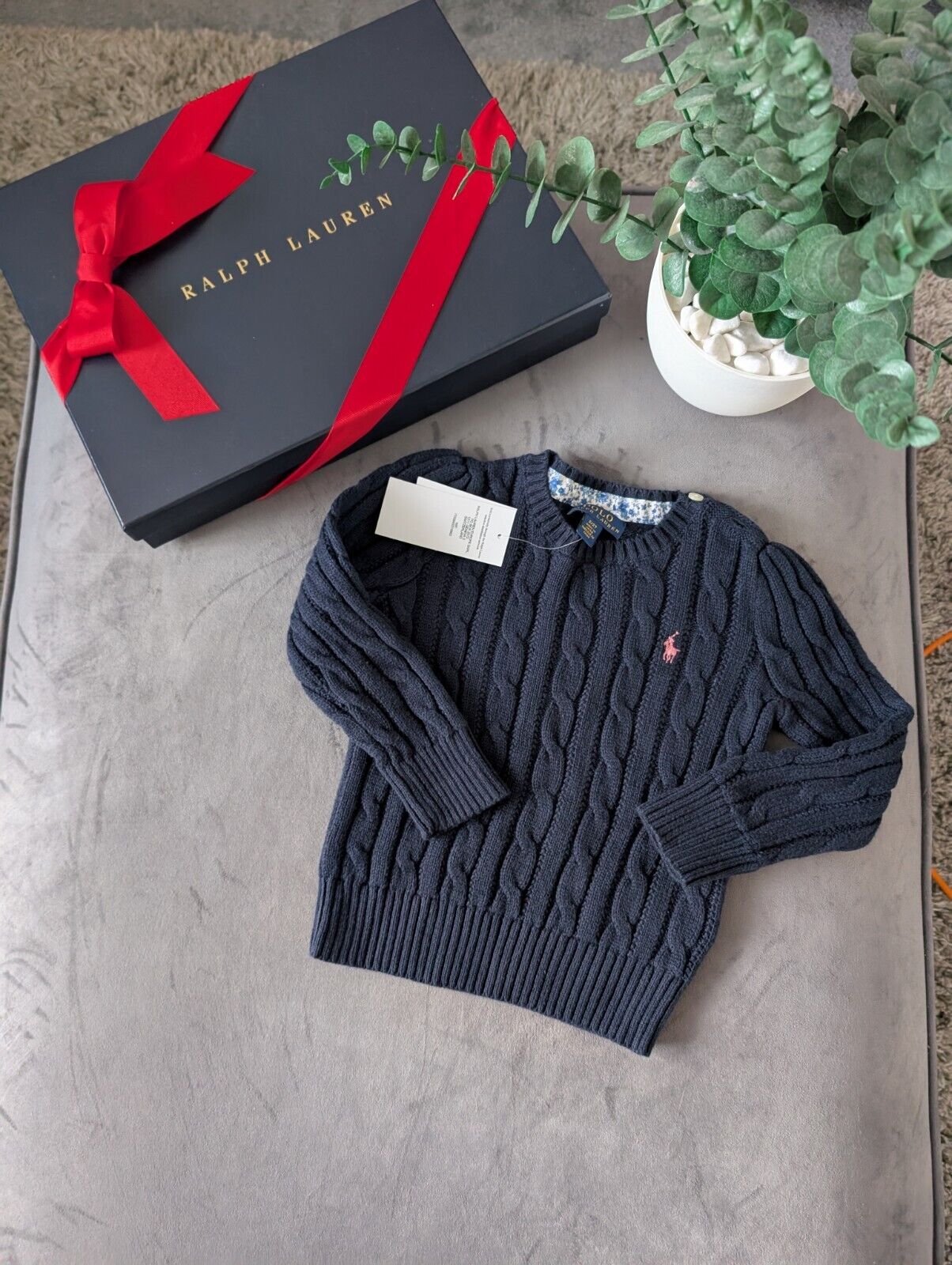 New Polo by Ralph Lauren Cable Knit Jumper Navy Girls 2 Years Xmas Gift