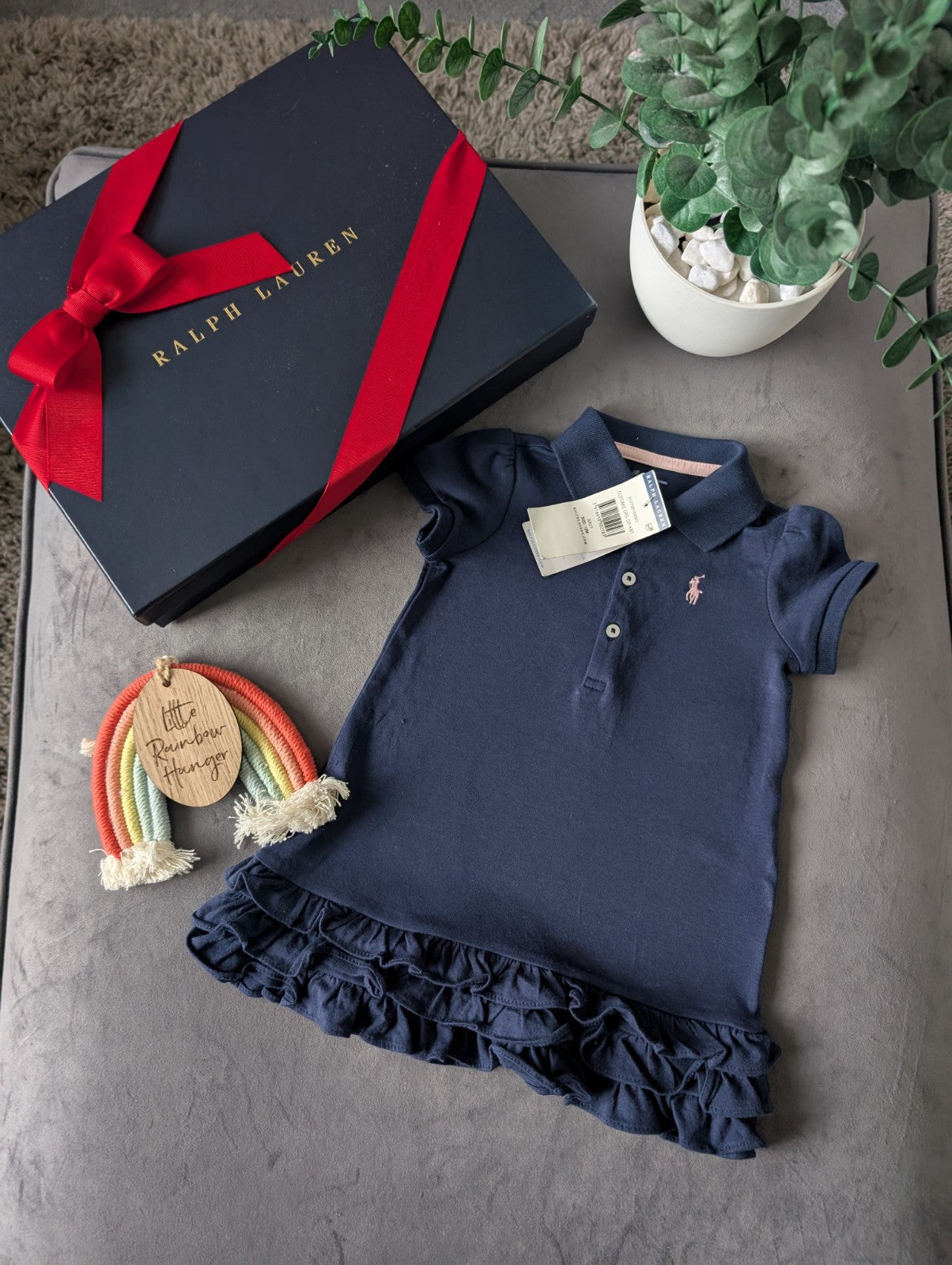 New Ralph Lauren Cupcake Navy Blue Baby Girls Frill  Polo Dress 9-12 Months Gift