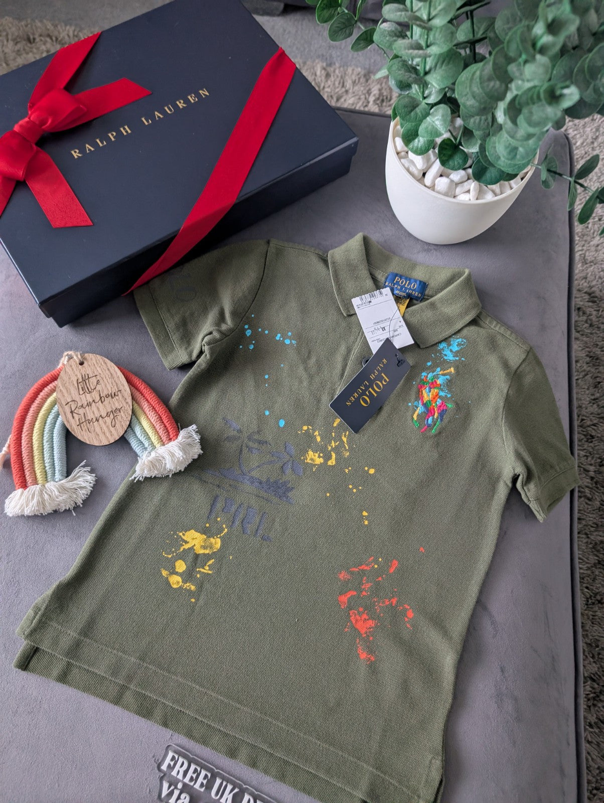 New Ralph Lauren Boys Khaki Multi Gorgeous Ltd Edition Peace Love Polo 4yr Gift