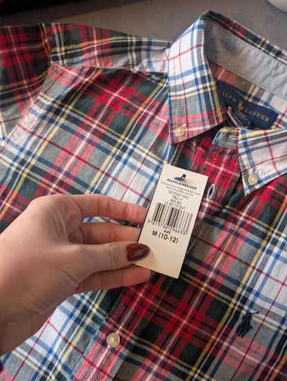 New Ralph Lauren Red Tartan Check Boys Shirt Smart Occasion Age 10-12 Yrs Gift