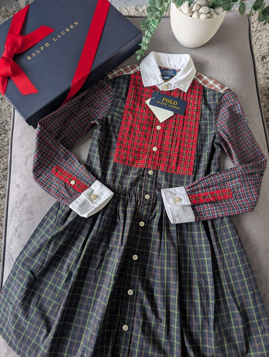 New Ralph Lauren Girls Fun Red Tartan Dress Light Weight Oxford 6-7yrs Occasion